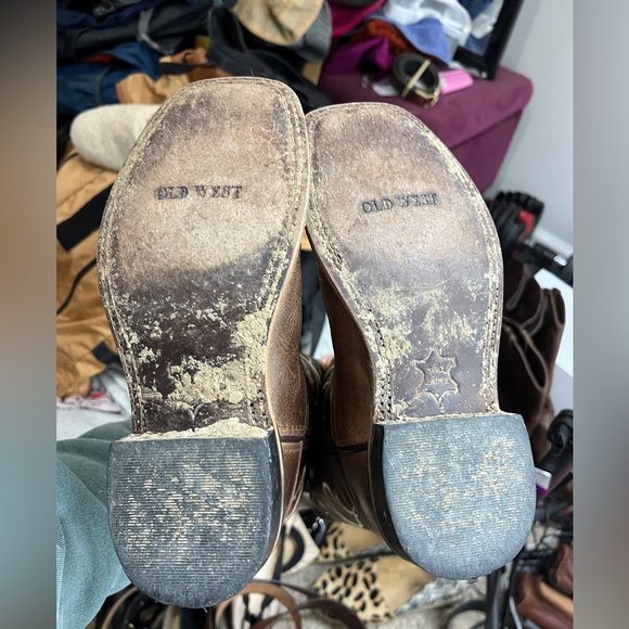 Old West Kids Leather Square Toe Cowboy Boots Sz 3 Western Country South - Picture 12 of 14